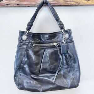 Coach Black Leather Pleated Hobo Shoulder Bag With Silver Hardware & Inner Zip P